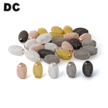 

10pcs/lot Oval Mesh Net Big Hole 5mm Metal Loose Spacer Charm Beads Black Gold Silver Color for DIY Jewelry Making Material