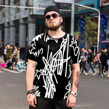 

Men's t-shirt ice silk line print short-sleeved casual plus size fat guy shirt