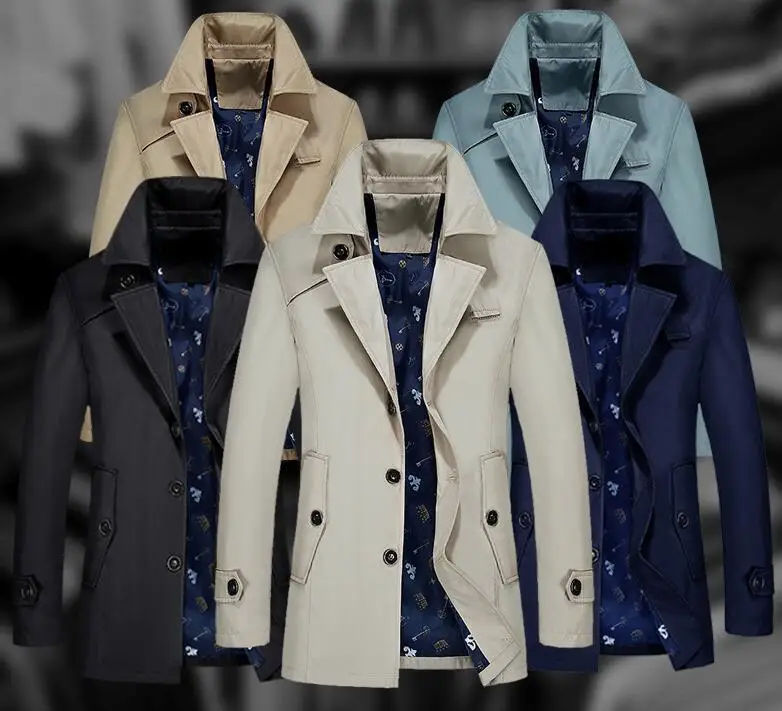 Men Trench Men Trench Jacket Men Fashion Brand Slim Fit Solid Color Lapel Long Overcoat Casual Trench Coat Male Jacket Thin