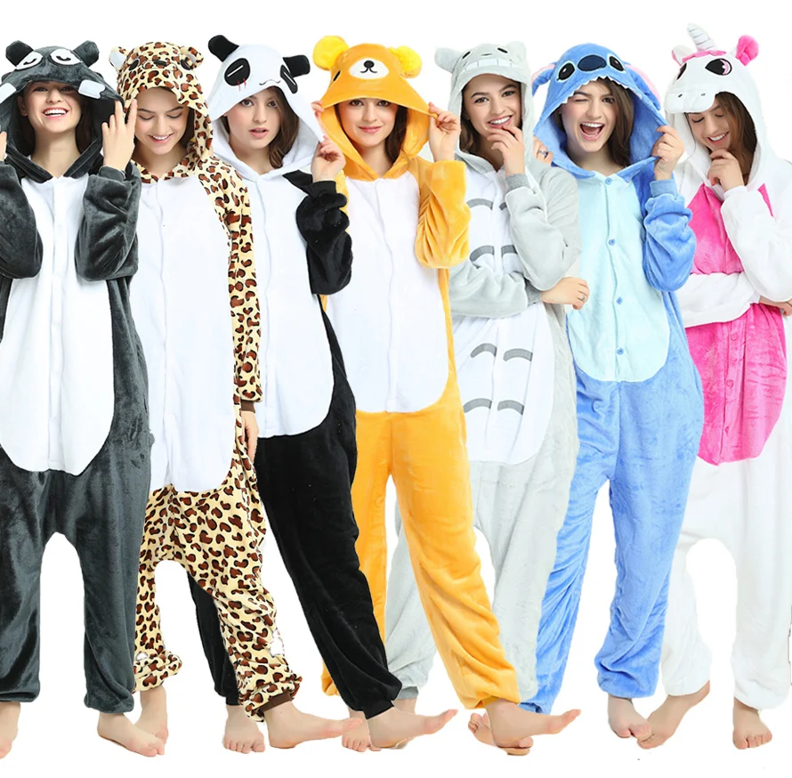 Erwachsene Tier Onesies Einhorn Pyjamas Sets Nachtwäsche Frauen Männer Winter Unisex Anime Kostüme Kinder Totoro Cartoon Flanell Pyjamas| | - AliExpress