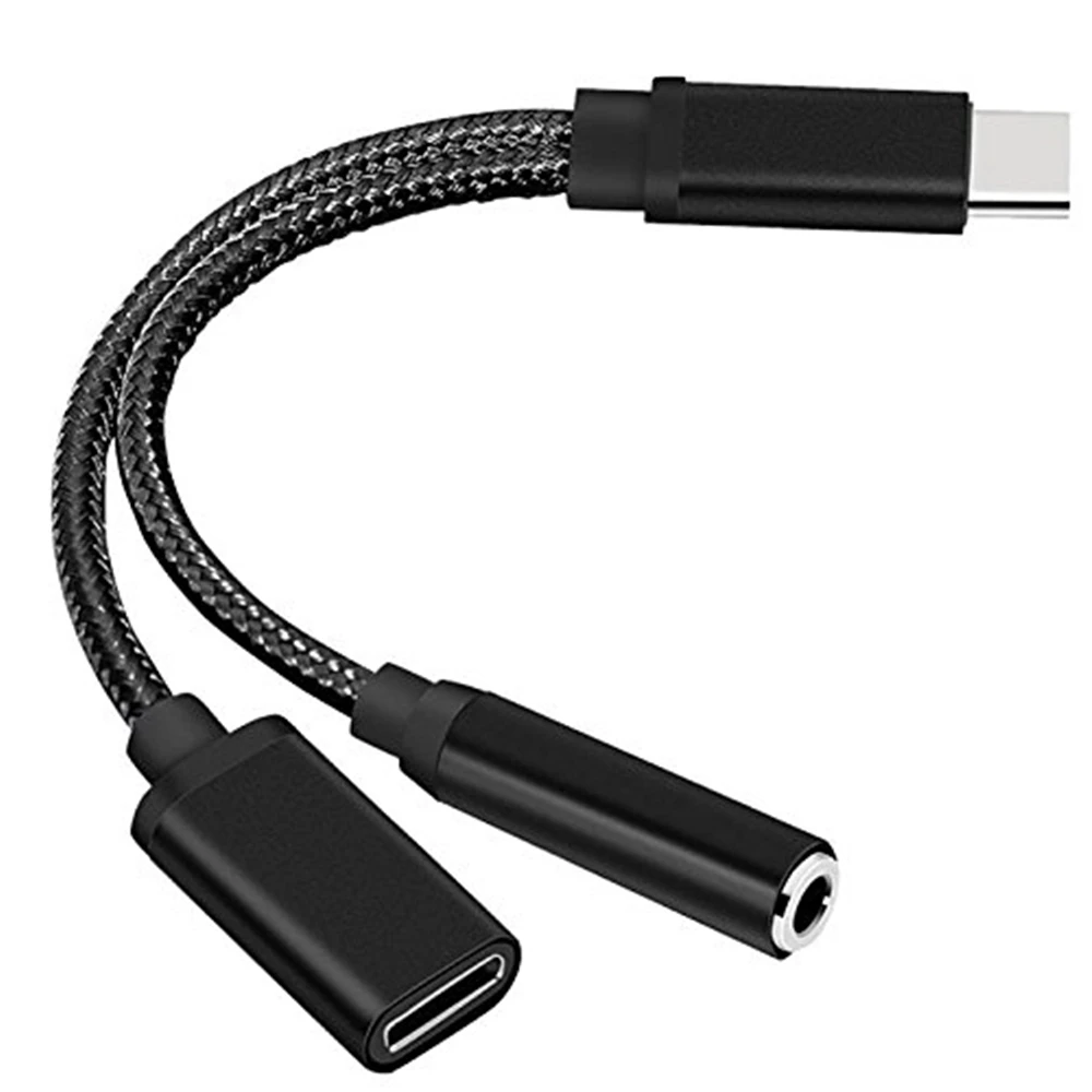 2 в 1 нейлоновый Плетеный USB 3 type-C зарядное устройство и 5 мм аудио разъем для