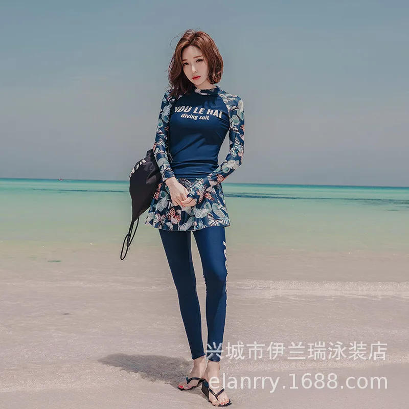 

2020 South Korea Three-piece Set WOMEN'S Swimsuit Split Type Sports Diving Suit Long Sleeve Trousers Slimming Conservative Tour