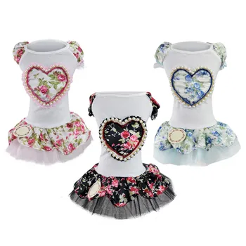 

Big Flower Pearl Love Pet Dress For Dogs Skirt Summer Dog Dress Small Medium Dogs Clothing Travel Chihuahua
