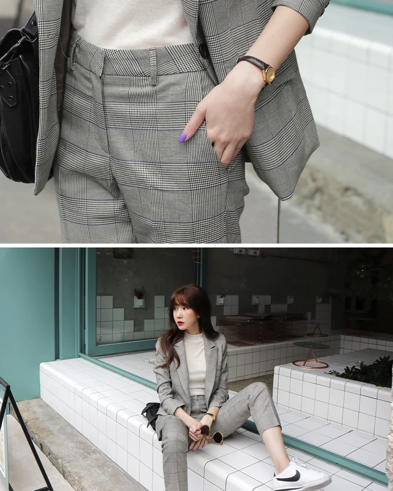 Lente en Herfst nieuwe Koreaanse mode toevallige jasje dames Slim was dun negen broek pak twee sets TX