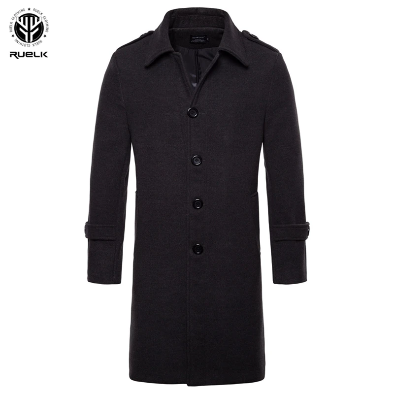 RUELK Autumn And Winter New Men's Classic Solid Color Coat Woolen Long European And American Single-Breasted Woolen Trench Coat RUELK Autumn And Winter New Men's Classic Solid Color Coat Woolen Long European And American Single-Breasted Woolen Trench Coat