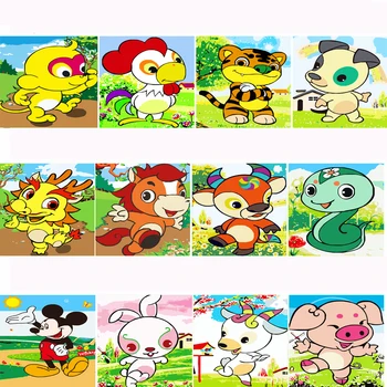 

Frame DIY Painting By Numbers Children Cartoon Chinese Zodiac Paint By Number Hand Painted Calligraphy Painting 20x20cm Artowrk