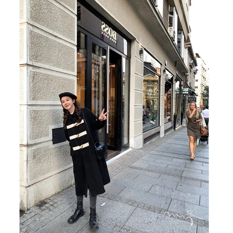 

College Style Toggle Double-faced Woolen Goods Woolen Coat Women's Mid-length Woolen Overcoat 2019 Popular Autumn & Winter New S