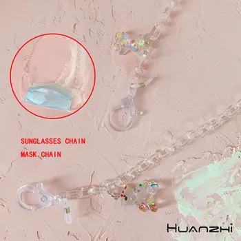 

HUANZHI 2020 New Trend Fashion Acrylic Resin Transparent Chain Laser Bear Pendant Mask chain Glasses chain for Women Jewelry