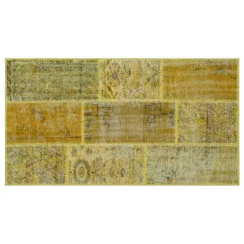 

Handmade Yellow Vintage Overdyed Patchwork Area Rug 080x150 Cm-2'7''X4'11''
