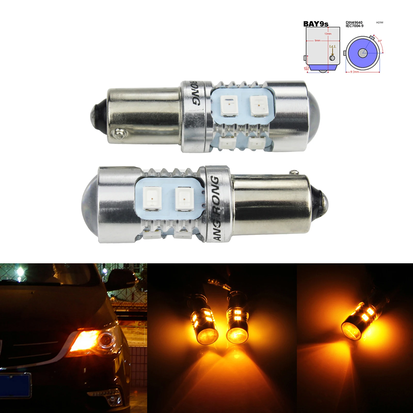 ANGRONG 2x 435 H21W BAY9s 10 SMD LED Sidelight Front Indicator Reverse Light Daytime Running DRL Amber | Автомобили и мотоциклы