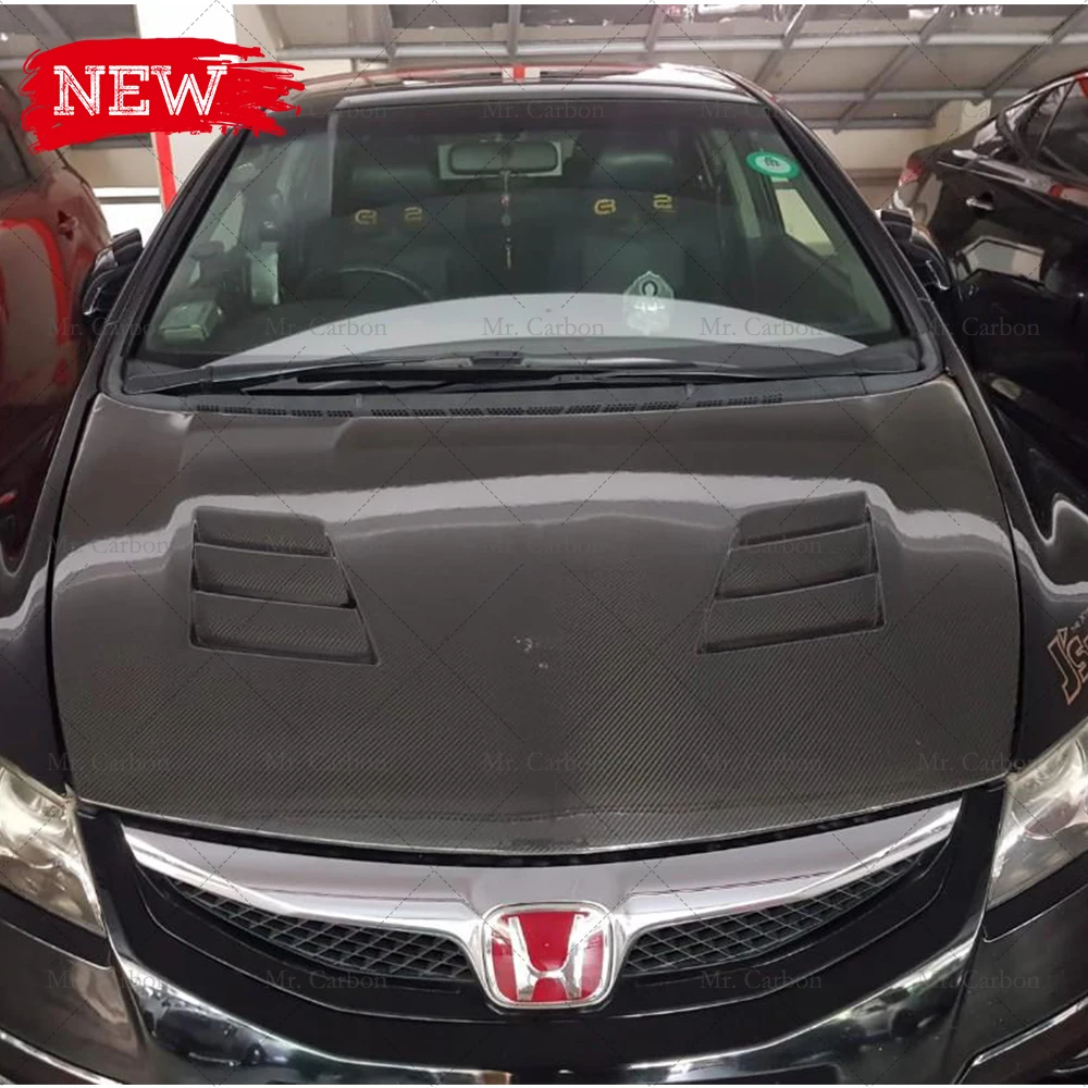 FOR CIVIC FD2 TYPE R JS STYLE CARBON FIBER GLASS HOOD TRIM BODY KIT ...