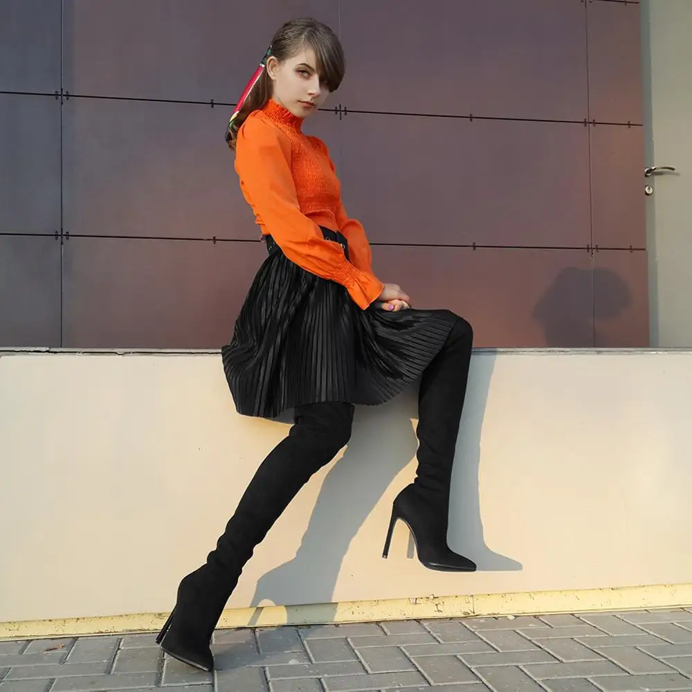 US $29.08 Qutaa 2020 Winter Over The Knee Women Boots Stretch Fabrics High Heel Slip On Shoes Pointed Toe Woman Long Boots Size 3443