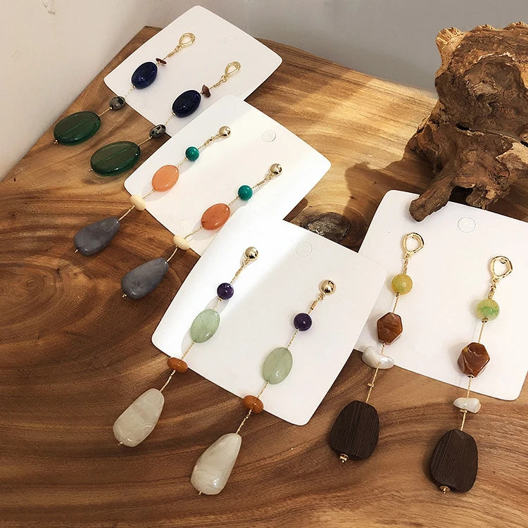 AOMU S925 Sterling Silver Pin New Resin Acrylic Colorful Long Shell Stone Wood Dangle Drop Earrings for Women Girl Jewelry Gift