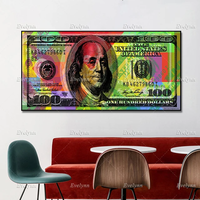 100 Dollars Benjamin Franklin Pop Art Andy Warhol Style Oil Painting Poster And Print On Canvas Wall Art Picture For Living Room