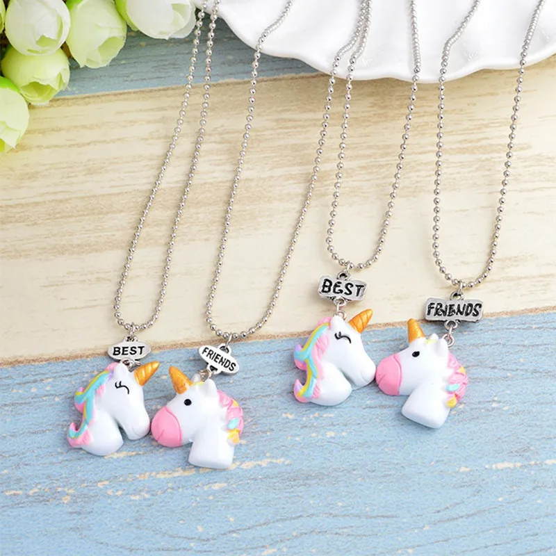 NEW Design 2Pcs/Set Unicorn Pendant Necklaces For Children Boys And Girls Best Friends Friendship Necklace Chain Jewelry