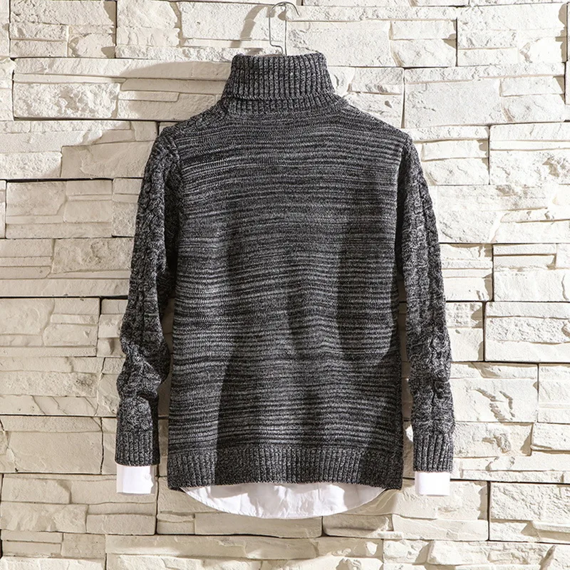CYSINCOS, теплый свитер с высоким воротом, модный вязаный мужской свитер,, повседневный мужской тонкий пуловер с двойным воротником