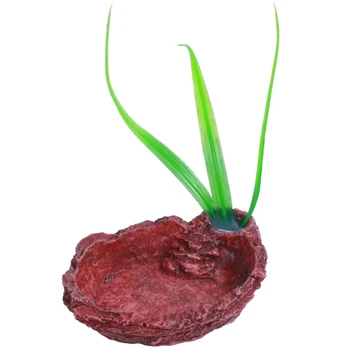 

Brick Red Oval Shaped Resin Tank Reptiles Dish Bowl with Grass