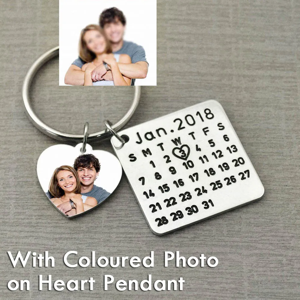 Персонализированный календарь фото брелок, пользовательская ключевая цепочка изображений, свадебный подарок для пар, рождественский подарок для Него - Цвет: CK-QT-XY