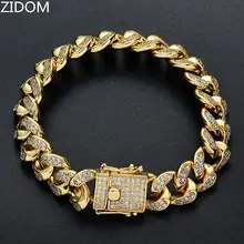 Для мужчин хип-хоп Iced out Bling браслет Высокое качество AAA циркон 12 мм кубинские цепи браслеты Хип-хоп ювелирные изделия Прямая