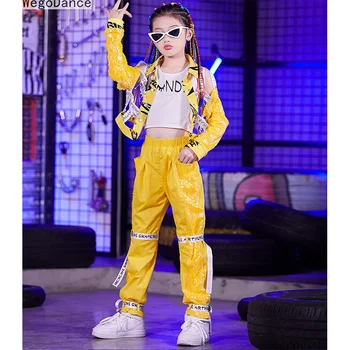 

New Children'S Jazz Dance Costume Yellow Sequin Suit Girls Hip Hop Models Catwalk Trendy Handsome Hip-Hop 110-170cm