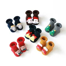 От 0 до 3 лет, милые рождественские носки для маленьких девочек и мальчиков модные рождественские Нескользящие теплые хлопковые носки-тапочки с Санта-Клаусом на зиму и осень