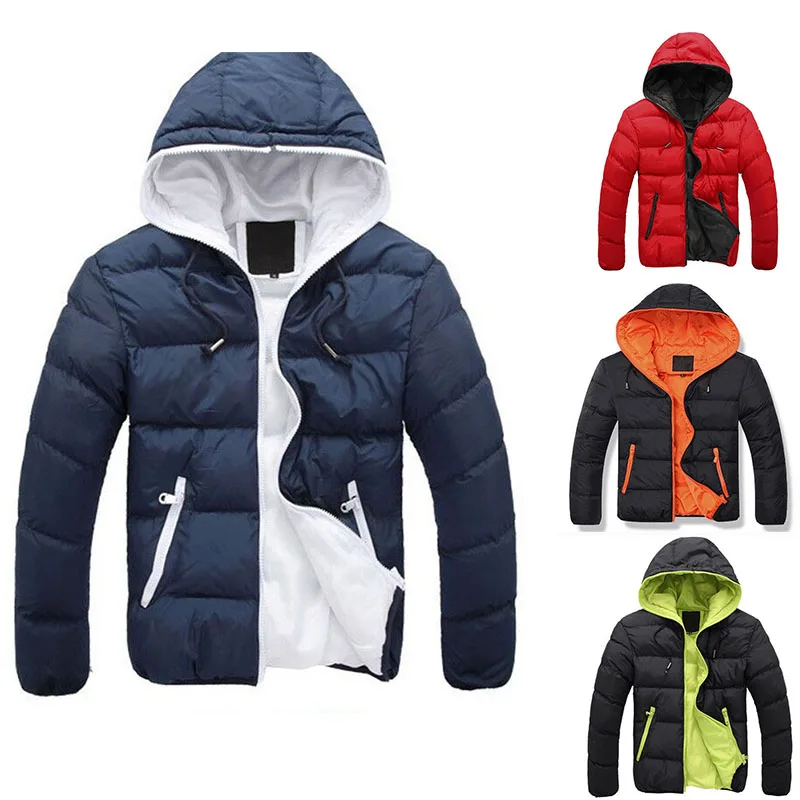 

2020 autumn and winter men's candy color plus size warm thick zipper hood solid color 65% cotton polyester cotton jacket M-4XL