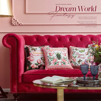 

Pink Romantic Design Insect Flower Velvet Cushion Cover Pillow Cover Pillowcase Home Decorative Sofa Throw Pillows Living Room