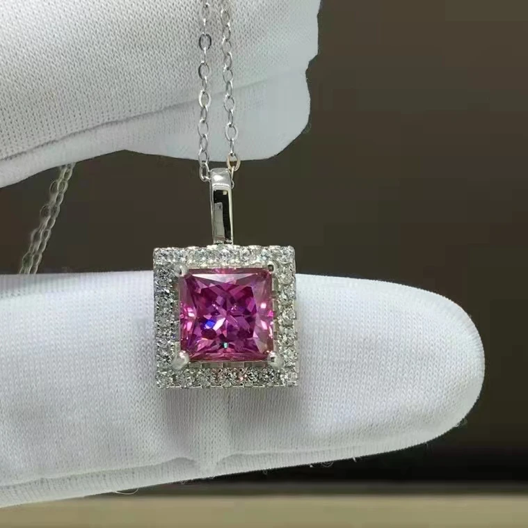 正規 値段通販 レディースピンクプリンセススクエアモアッサナイトネックレス 2ct ペンダント 7x7mm 925スターリングシルバー エンゲージメントジュエリー Necklaces 新入荷商品 Www Tohokogyo Kk Jp