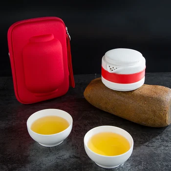 

3Pcs/Set Ceramic Tea Cup Set Portable Kung Fu Tea Pot with Bag for Office Home Travel K888