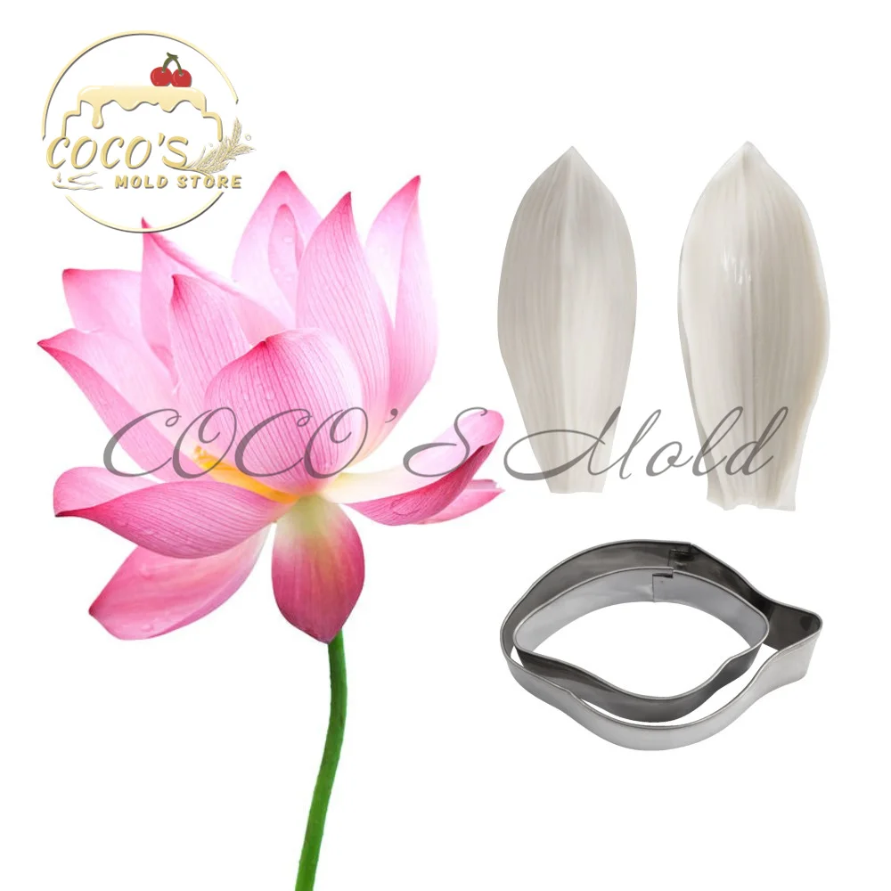 

4Pcs/Set Lotus Petal Veiner Silicone Mold Stainless Steel Cutter Mould Fondant Flower Design Kitchen Cake Tools Bakeware