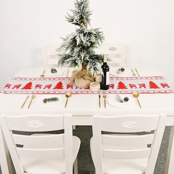 

Christmas Decorations Electric Embroidered Knitted Cloth Table Runner Creative Snowman Elk Table Runner Elk Placemat Tablecloth