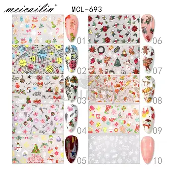

10pcs Mixed Christmas Design DIY Nail Foils Transfer Sticker Holographic Paper Set 3D Adhesive Decals Nail Art Decoration Wraps