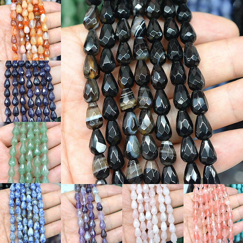 FLTMRH 7x9mm Natural Stone Water drop shape Faceted Agates crystal Scattered beads For jewelry making DIY Necklace Bracelet | Украшения и