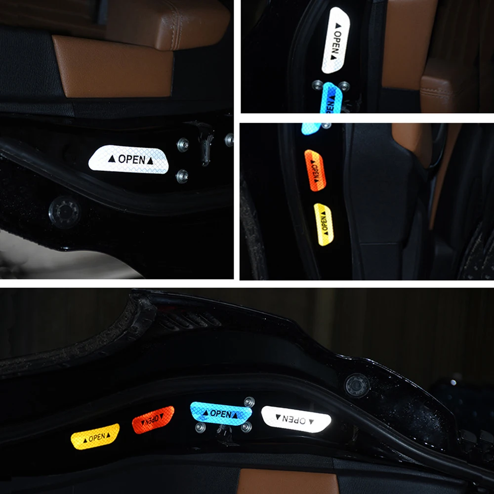 4Pcs/set Car Door Stickers Universal Safety Warning Mark OPEN High Reflective Tape Motorcycle Bike Sticker Reflector | Автомобили и