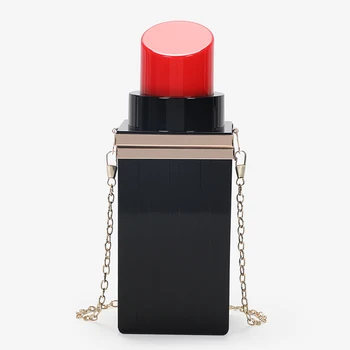 

Fashion Female Shoulder Crossbody Bag Purses Personality Black Lipstick Shape Designer Acrylie Wedding Party Clutch Evening Bag