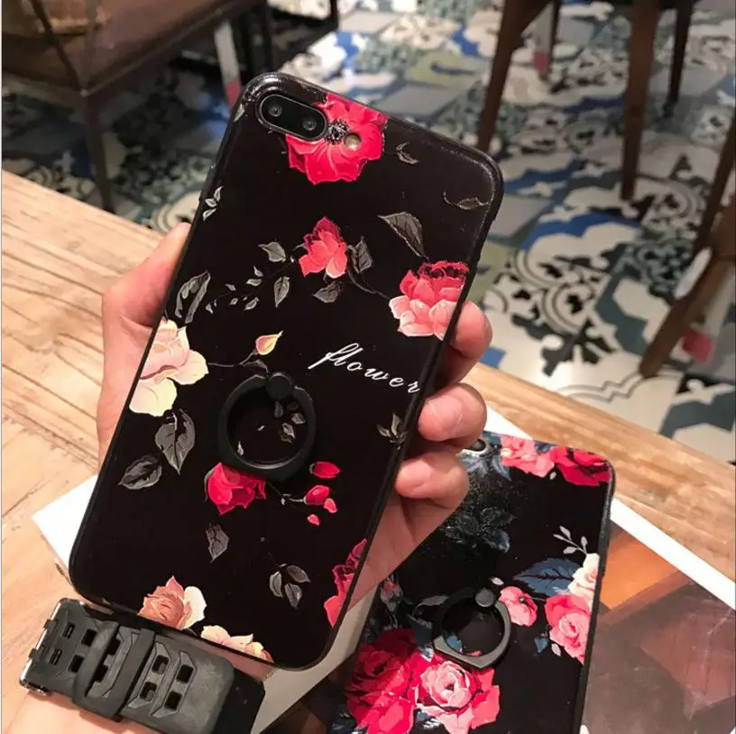 Для iphone Xs max рельефный чехол для телефона 7/8plus кольцевой кронштейн iphone 11 защита от падения полная Роза - Цвет: Розово-красный
