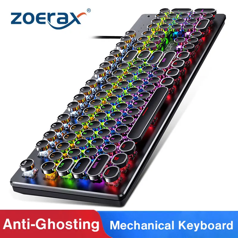 ZoeRax игровая механическая клавиатура 104 Keycaps английская с защитой от привидения