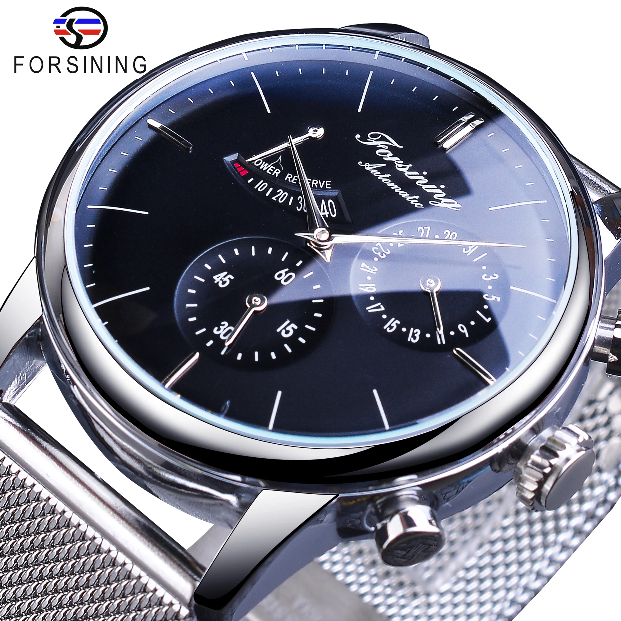Forsining 2021 Business Fashion Date Design Silver Steel Power Reserve Mens Mechanical Automatic Wrist Watches Top Brand Luxury robot b2 series for samsung galaxy tab a8 10 5 2021 2022 contrast color pc silicone tablet cover kickstand design protective case navy blue yellow green