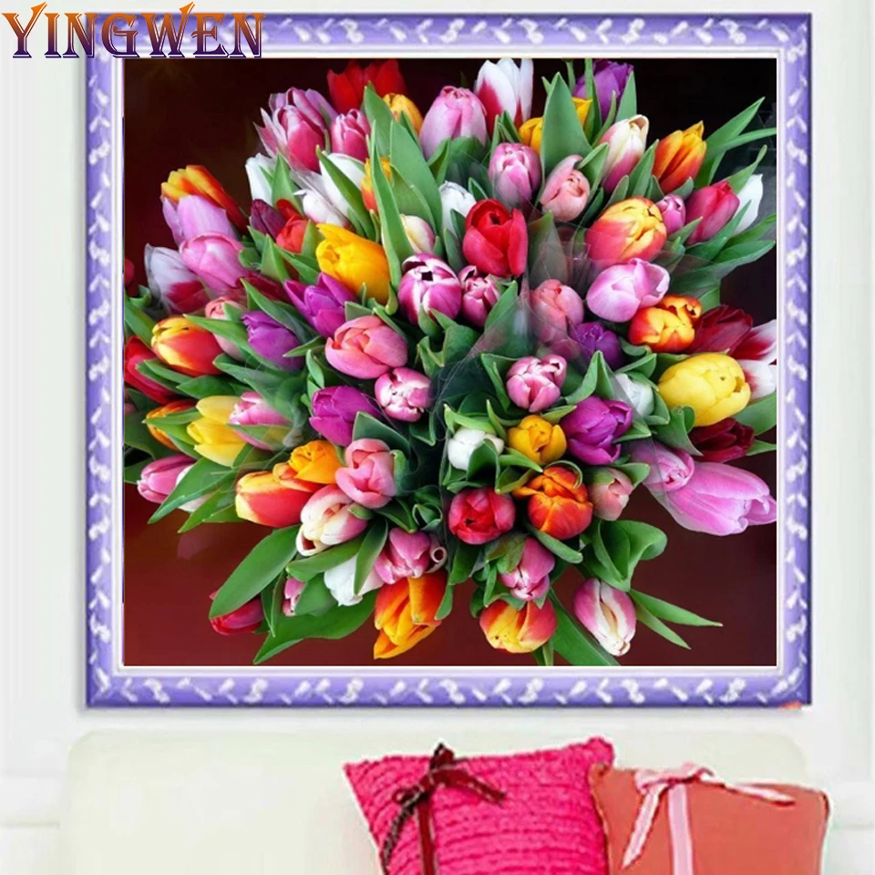5D Diy Diamond Paintings Flower Paint By Numbers Tulip Bouquet Kit Punto Croce Decor Strass Handcraft Gift Wall Sticker