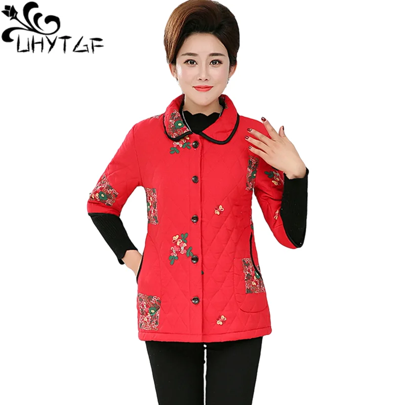 

Женский хлопковый жилет с вышивкой UHYTGF, свободный элегантный жилет Паркер большого размера 5XL на осень и зиму, 1370