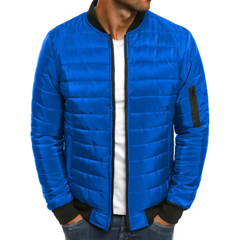 Высокое качество Мужская зимняя однотонная парка теплые куртки простой подол практичная Водонепроницаемая молния карман стоячий воротник куртка - Цвет: Синий
