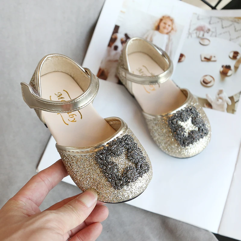 CYSINCOS 2020 Spring Kids Princess Leather Shoes For Girls Children Wedding Shoes Square Buckle Sequins Baby Girls Sandals