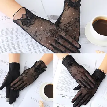 

Summer Fashion Women UV Sunscreen Short Sun Female Gloves Fashion Ice Silk Lace Driving Of Thin Touch Screen Girls Gloves