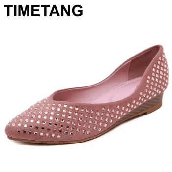 

TIMETANG The new 2020 nv dan xie rhinestones wood wedge comfortable pointed shoes