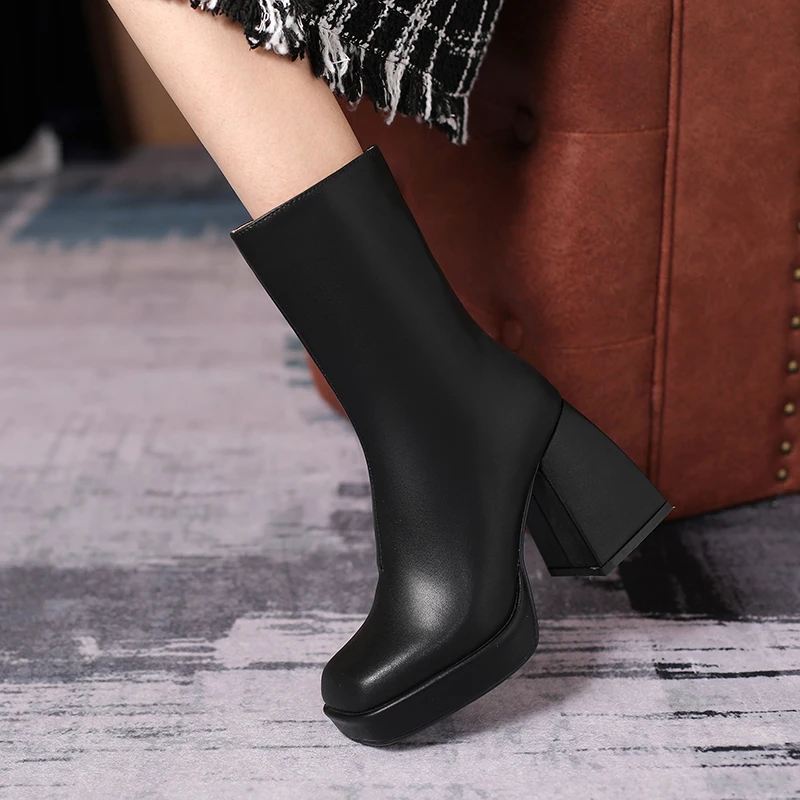 

Hot sale Women's ankle boots natural leather ladies short boots plus size autumn and winter super high heel casual boots
