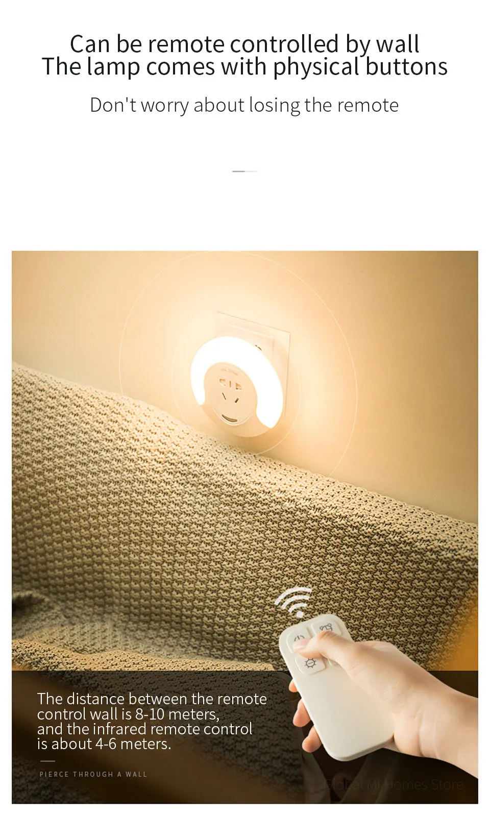 Xiaomi Youpin WANHUO дистанционный свет индукционный светодиодный ночник кровать лампа прикроватная розетка Тип беспроводной штекер-в Радиолампа супер яркий