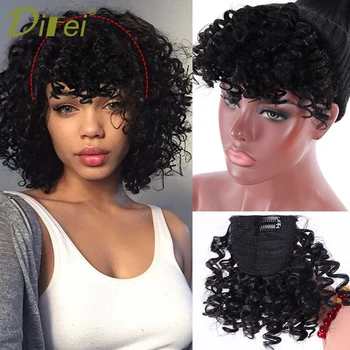

Short Afro Curly Hair Bangs High Temperature Resistant Fiber Synthetic Hairpieces Natural Black Clip In Front Hair Extensions