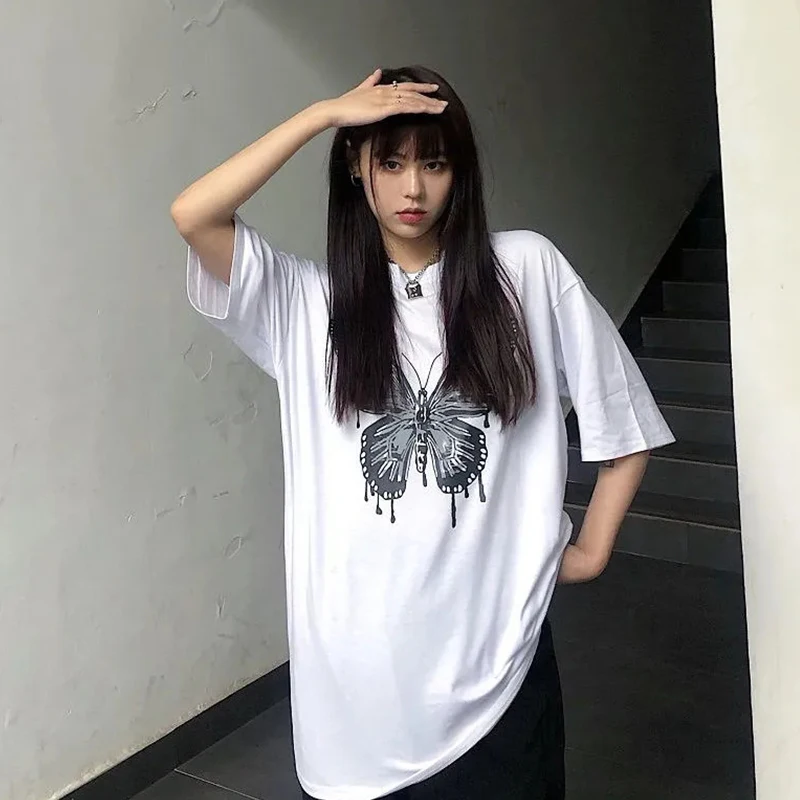 Top harajuku vintage aesthetic gothic graphic punk clothes butterfly clothing tee Women's t-shirts cotton Oversize dropshipping