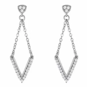 

18K Gold Au750 Real Diamond Women Drop Earrings Geometric V Wedding Party Engagement Anniversary Drop Earrings Birthday Gift