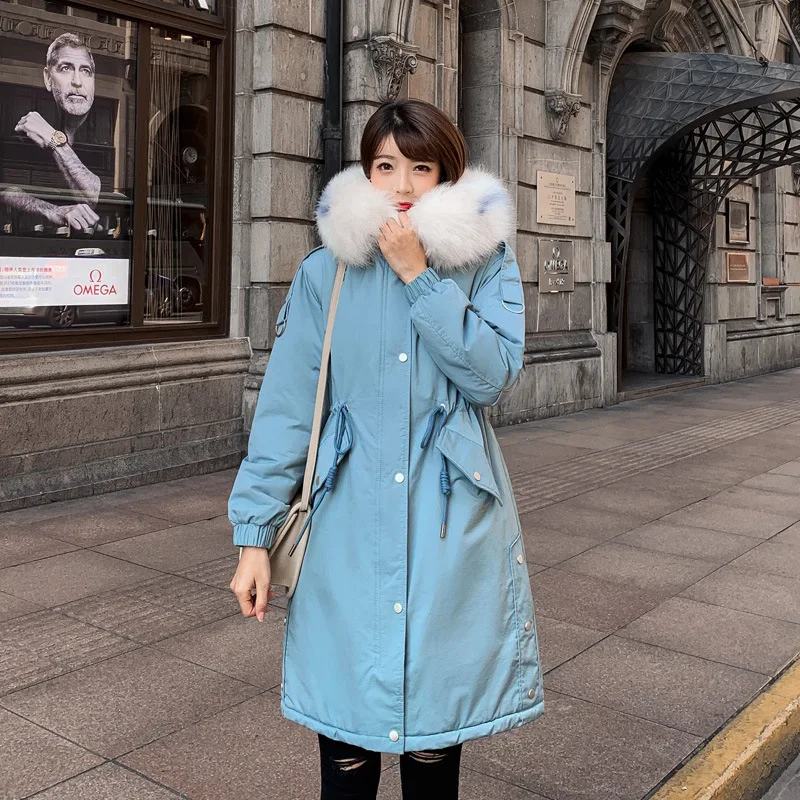 

Mid-length Hooded down Jacket Cotton-padded Clothes Female Winter New Style Korean-style Ultra Large Fur Collar Thick Loose-Fit